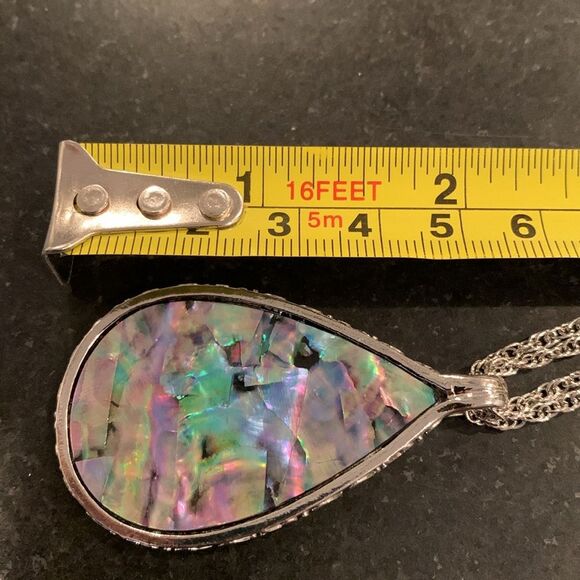 Iridescent Faux Abalone Shell Teardrop Pendant Necklace - Mother of Pearl Finish - Picture 6 of 10